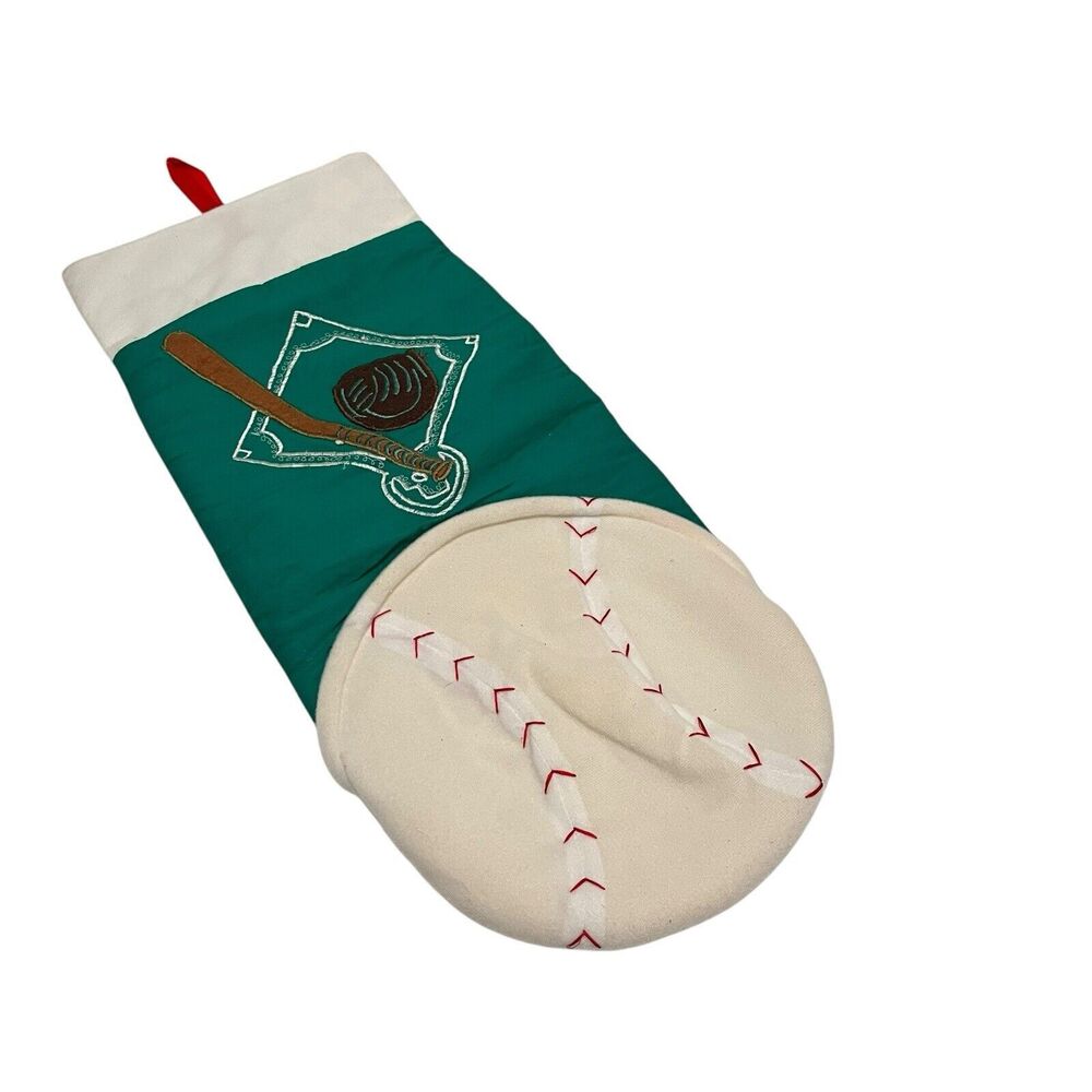Vintage Baseball Christmas Stocking Bradford Novelty Co Green White Bat Glove 20
